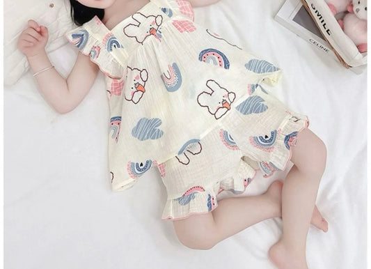 Trendy Girls Short Co-ord Set - Rainbow