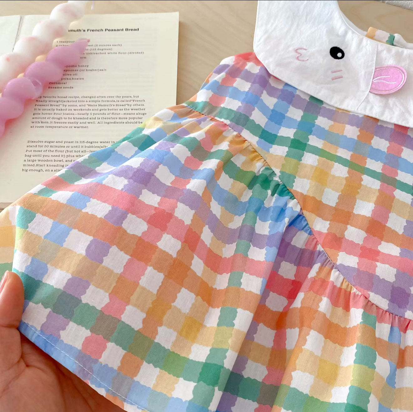 Girls Checked Cute Cartoon Dress