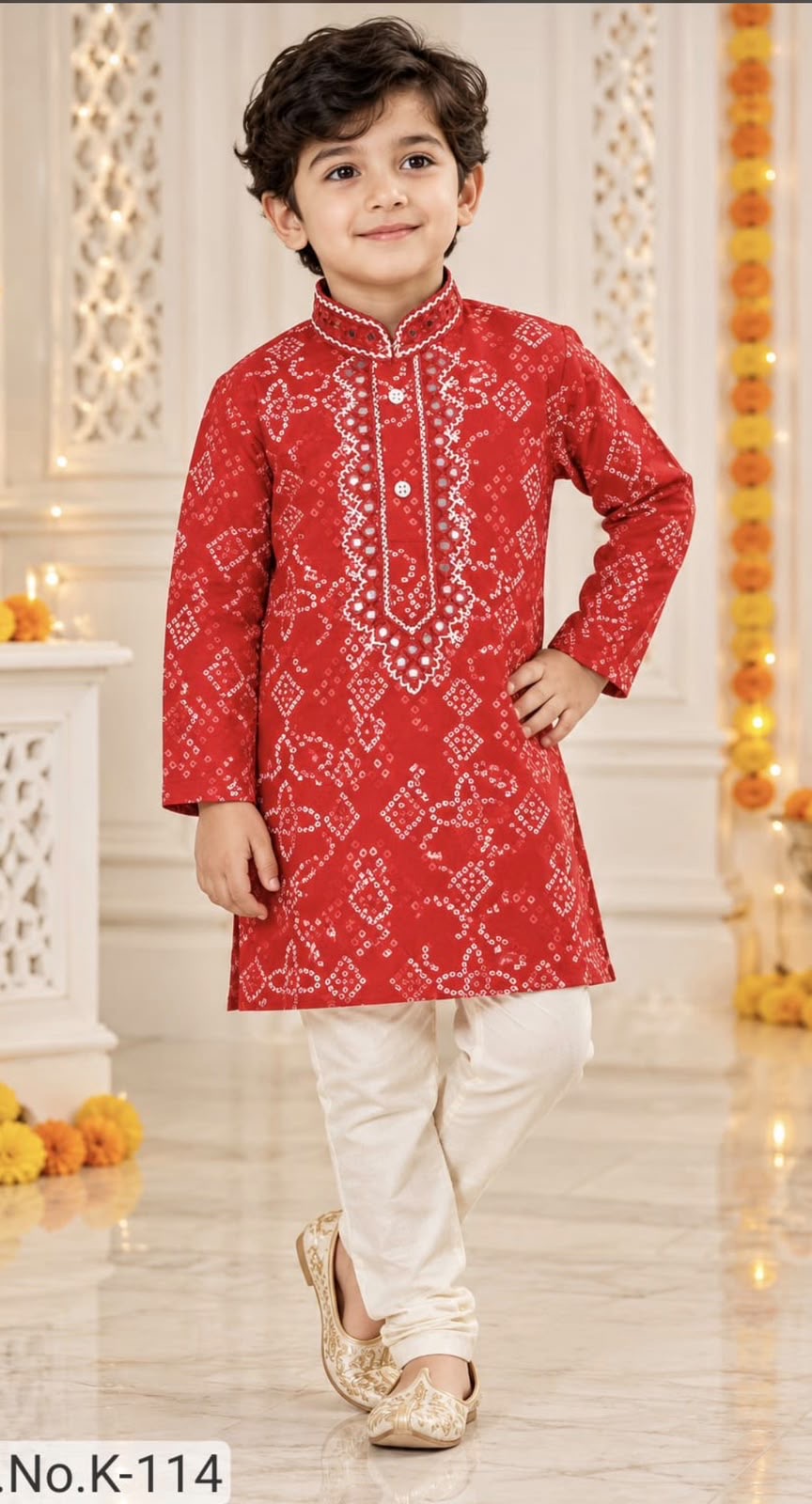 Soft & Breathable - Baby & Toddler - Elegant Ethnic Royal Red Bandhani Kurta & Pant Set